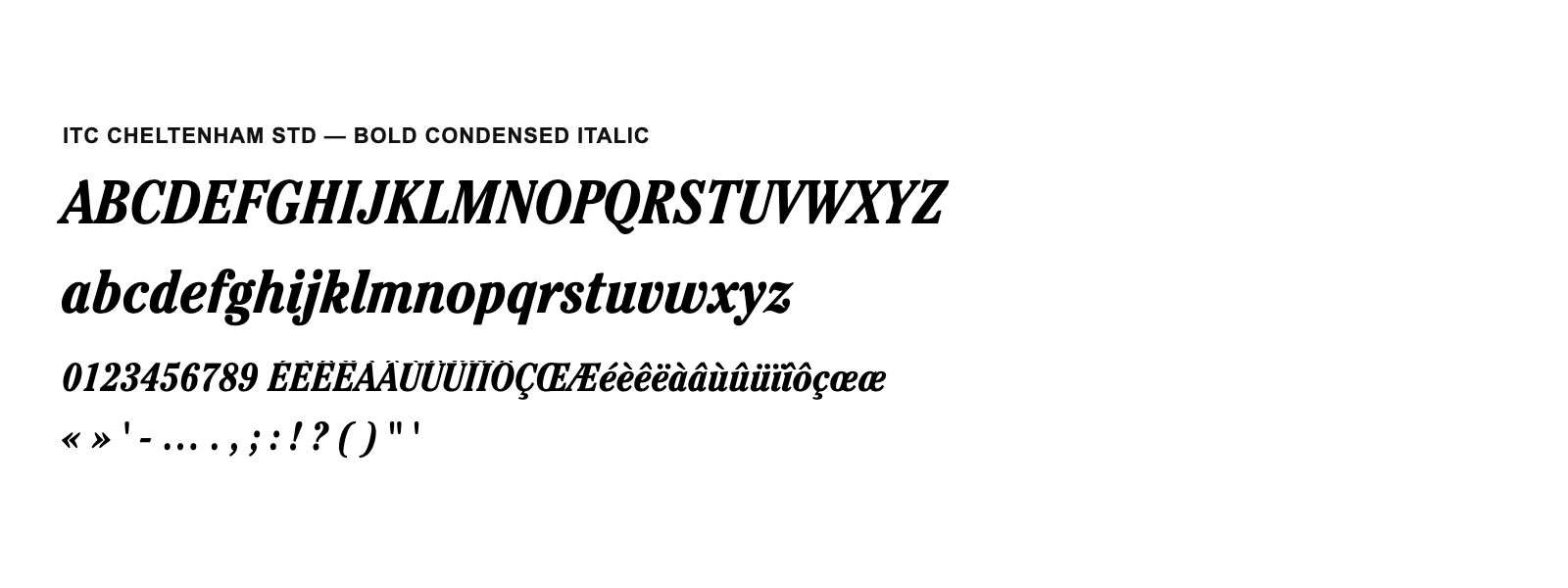 Spécimen de ITC Cheltenham Std Bold Condensed Italic