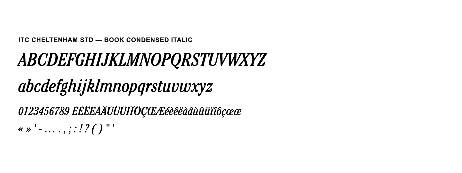 Spécimen de ITC Cheltenham Std Book Condensed Italic