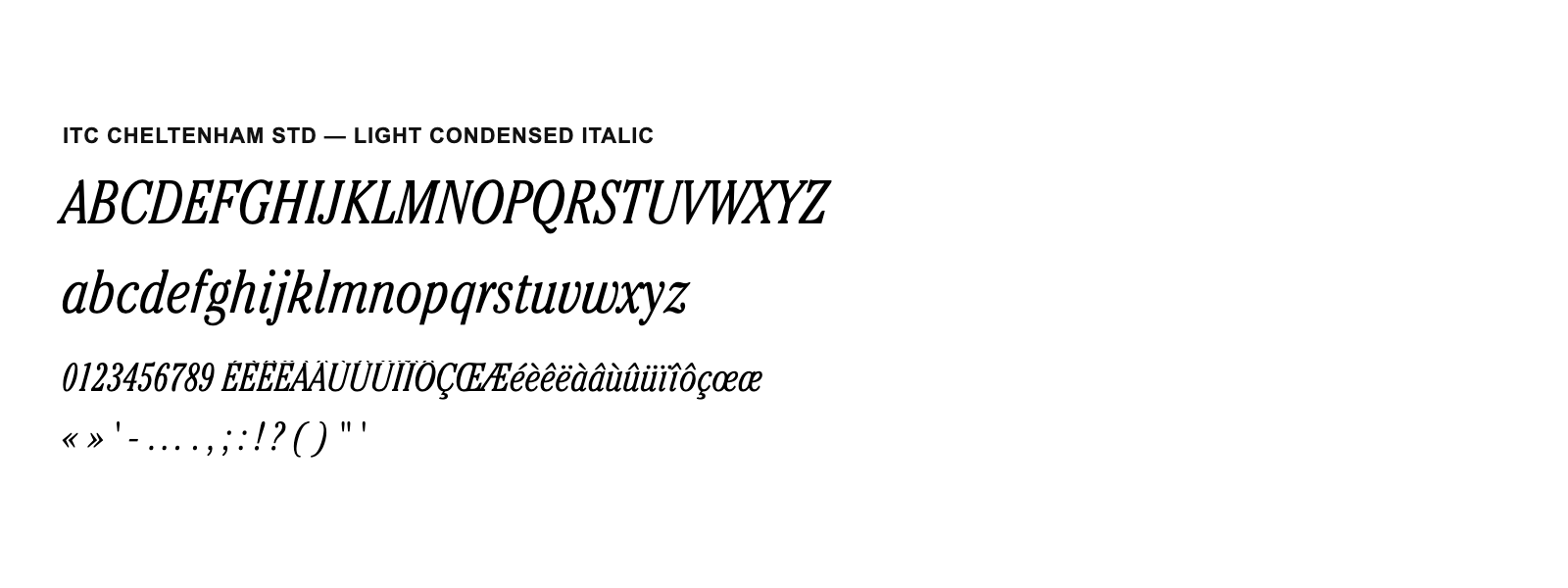 Spécimen de ITC Cheltenham Std Light Condensed Italic