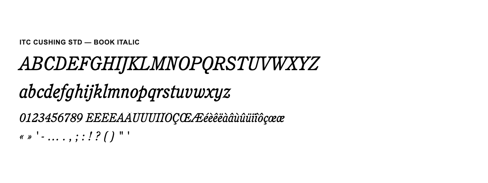 Spécimen de ITC Cushing Std Book Italic