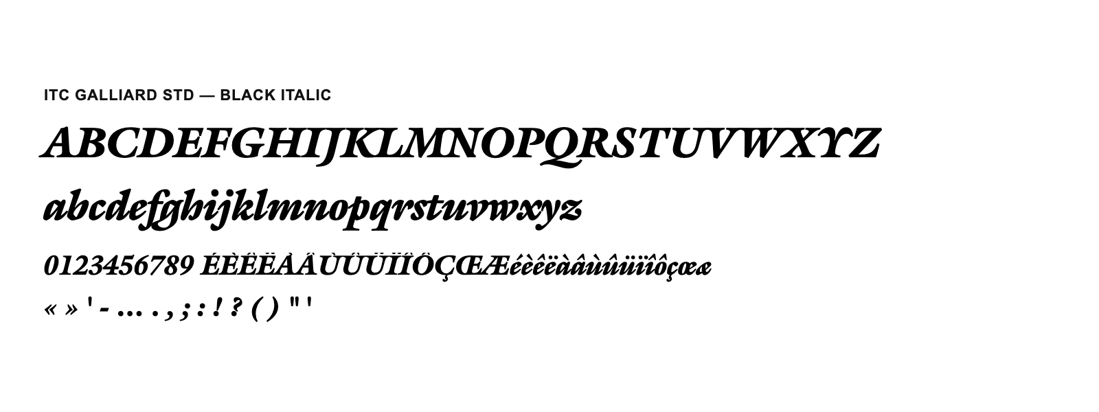 Spécimen de ITC Galliard Std Black Italic