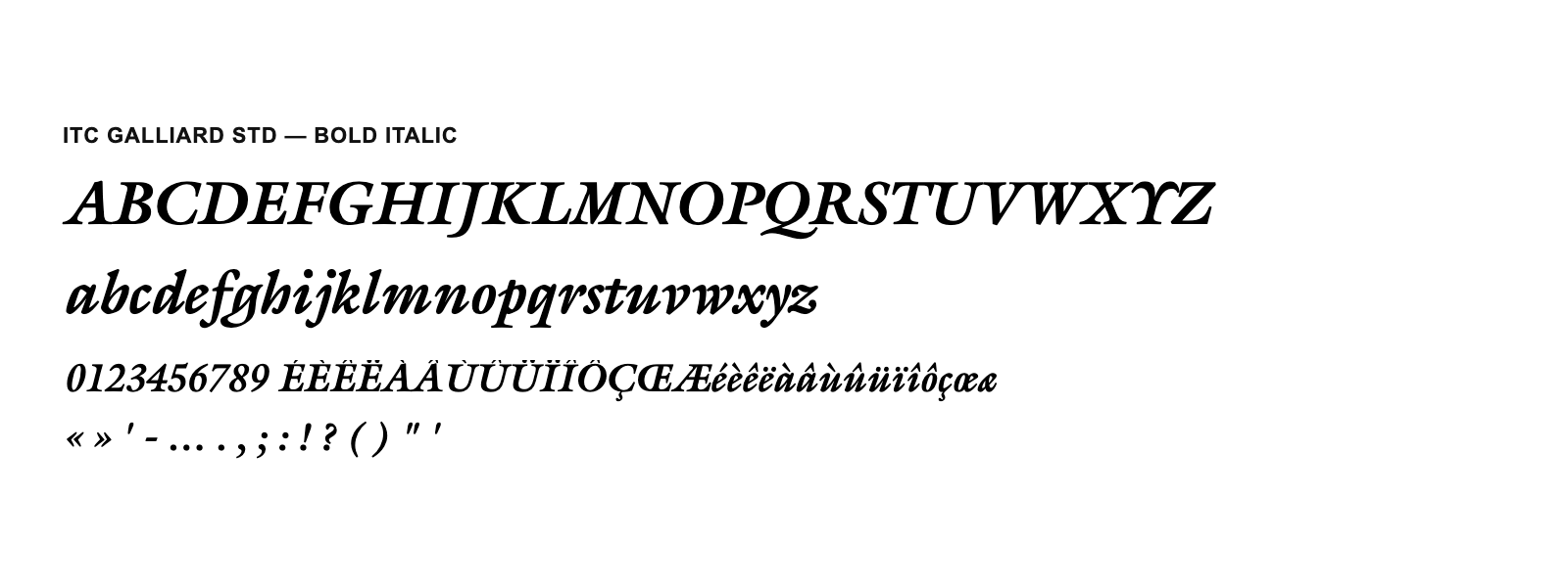 Spécimen de ITC Galliard Std Bold Italic