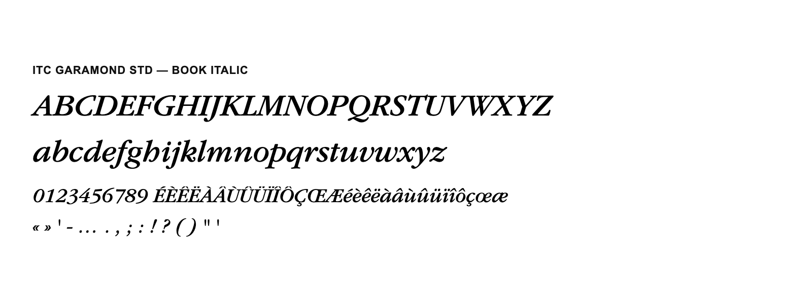 Spécimen de ITC Garamond Std Book Italic