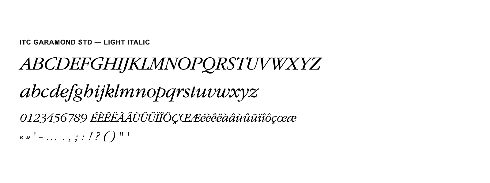 Spécimen de ITC Garamond Std Light Italic
