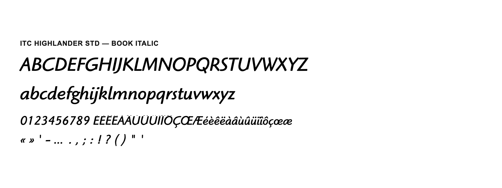 Spécimen de ITC Highlander Std Book Italic