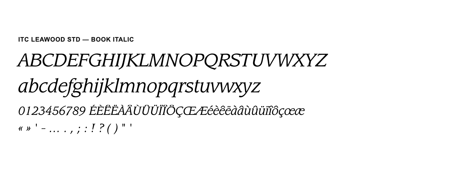 Spécimen de ITC Leawood Std Book Italic