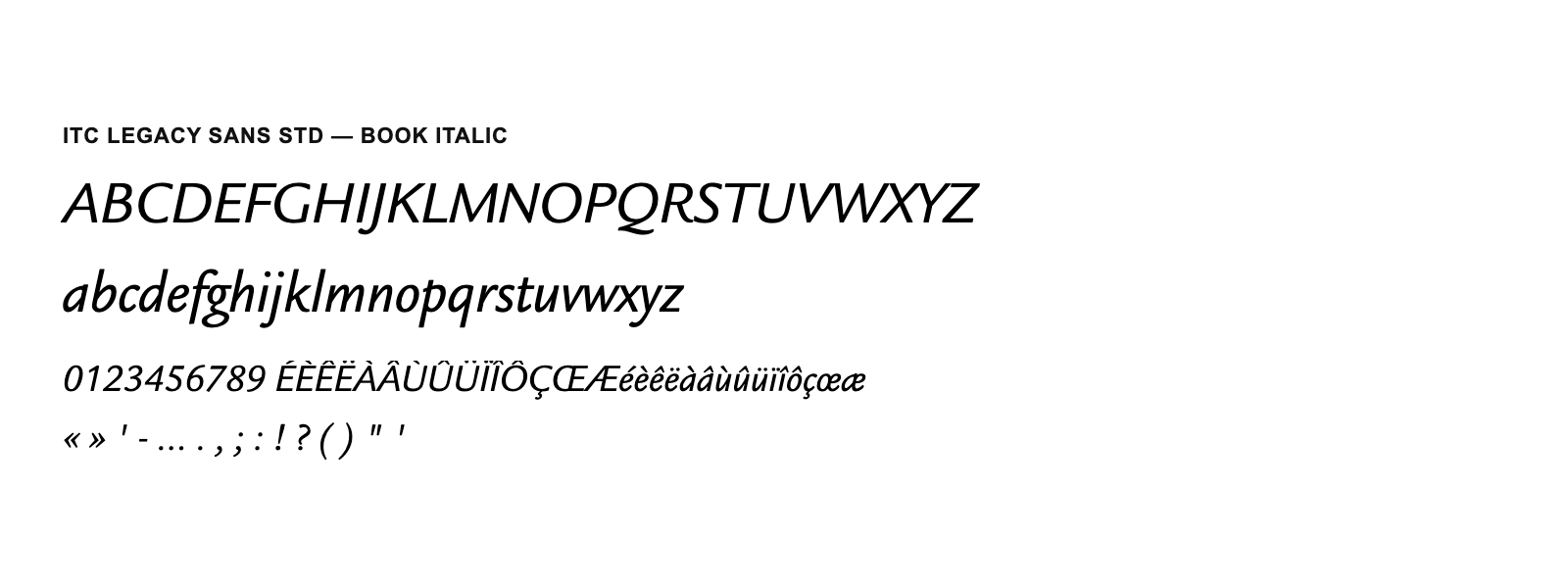 Spécimen de ITC Legacy Sans Std Book Italic
