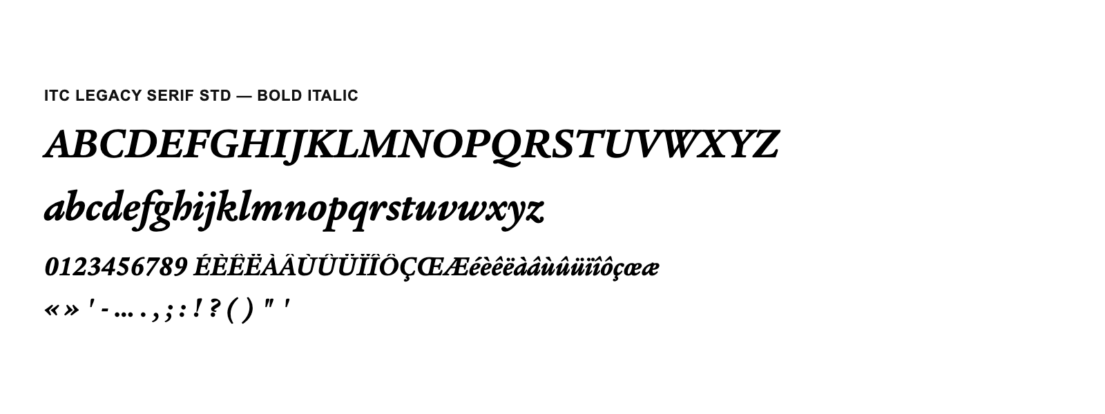 Spécimen de ITC Legacy Serif Std Bold Italic