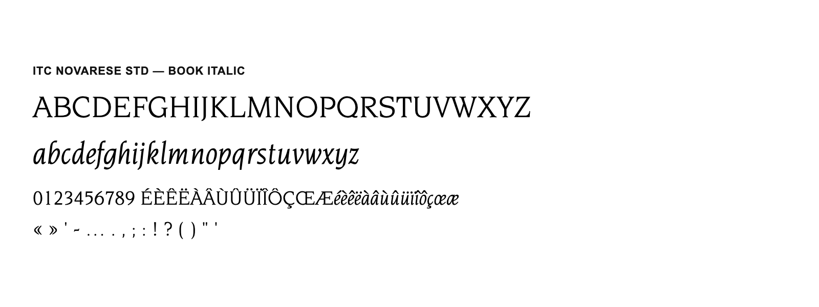 Spécimen de ITC Novarese Std Book Italic