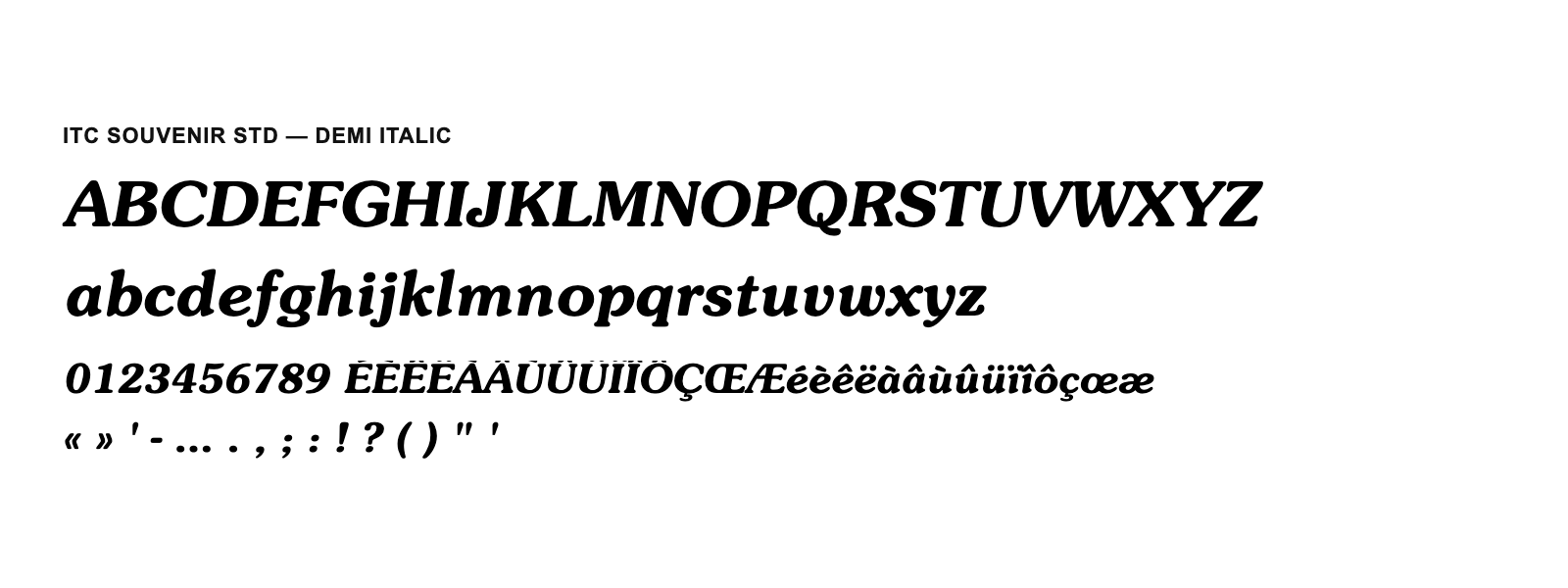 Spécimen de ITC Souvenir Std Demi Italic