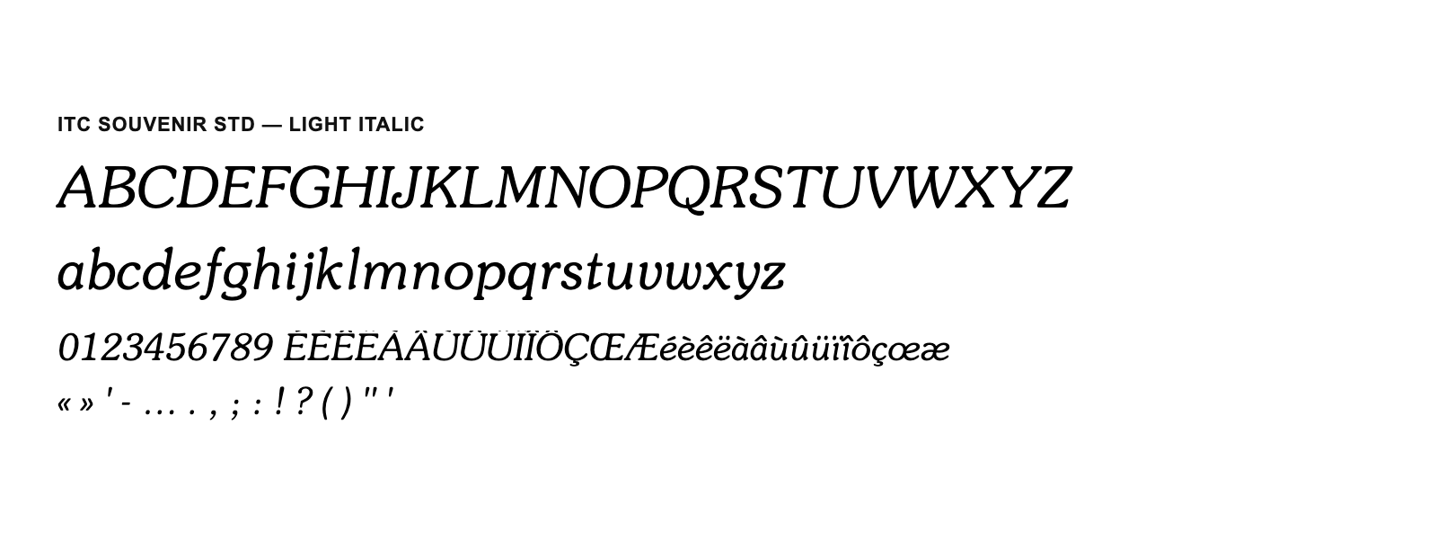 Spécimen de ITC Souvenir Std Light Italic