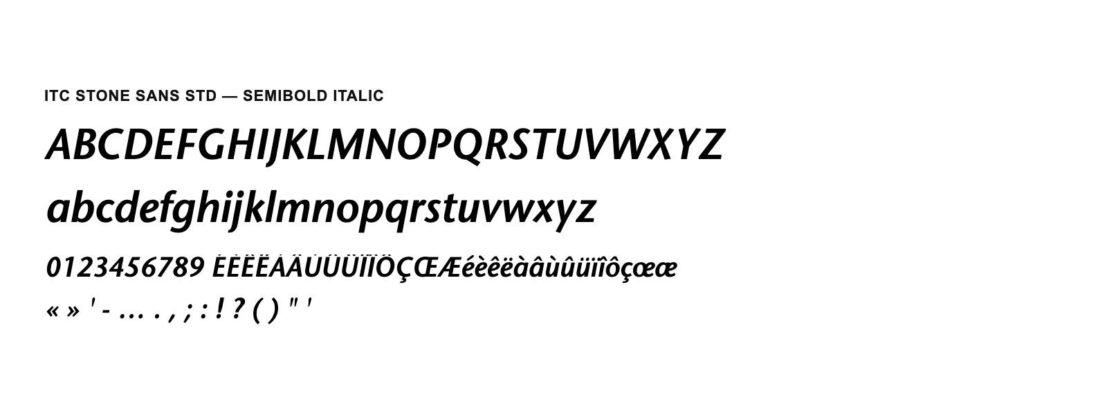 Spécimen de ITC Stone Sans Std Semibold Italic
