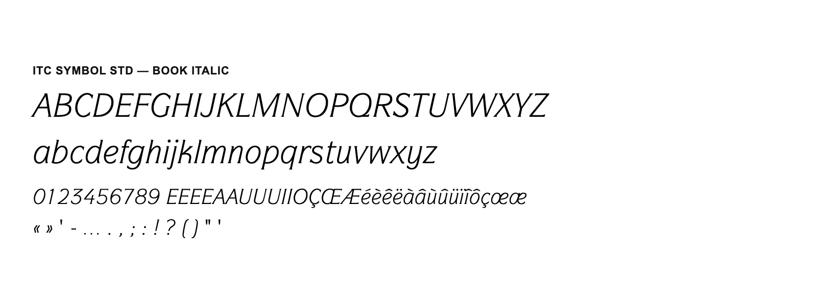 Spécimen de ITC Symbol Std Book Italic