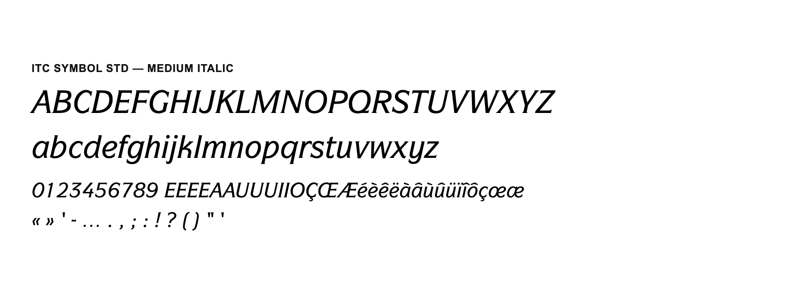 Spécimen de ITC Symbol Std Medium Italic