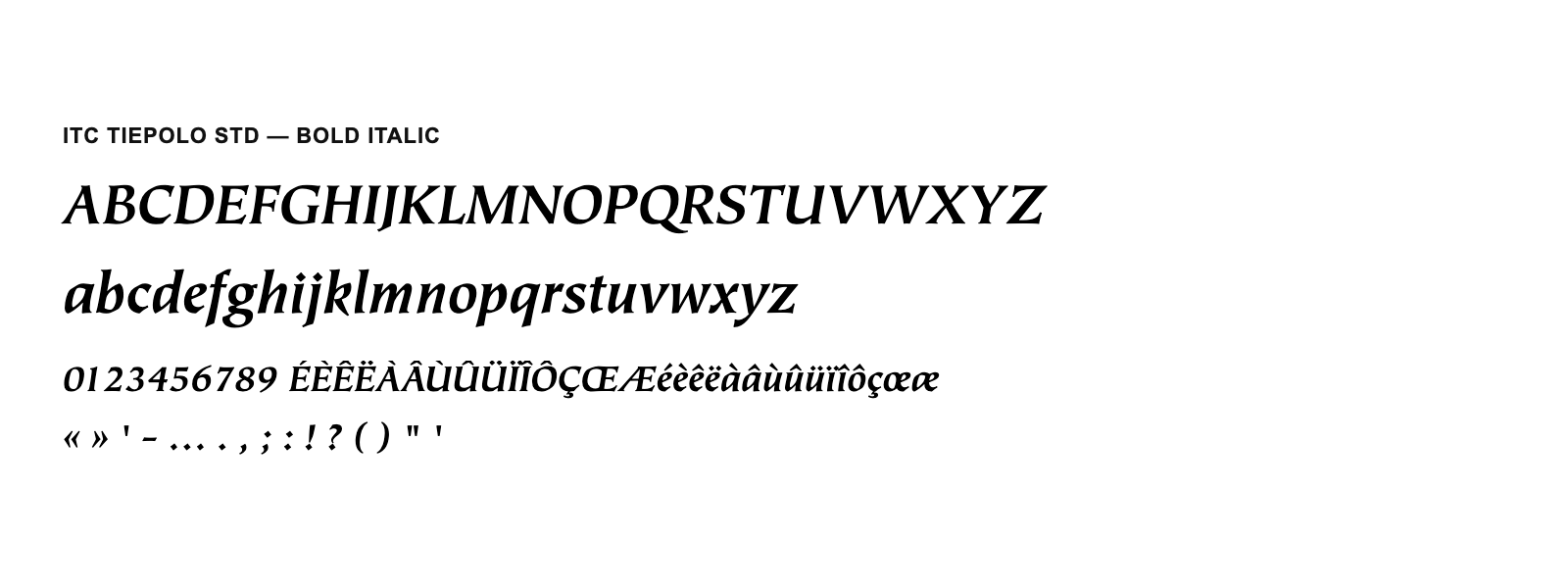 Spécimen de ITC Tiepolo Std Bold Italic