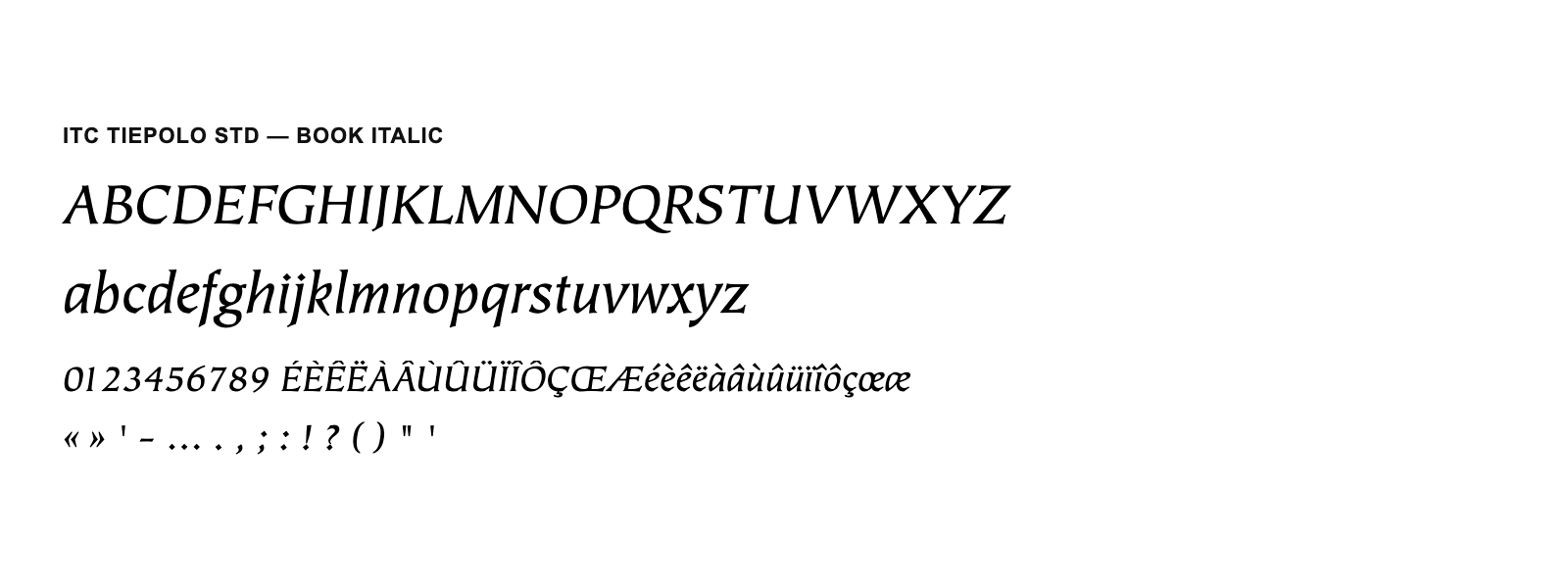 Spécimen de ITC Tiepolo Std Book Italic
