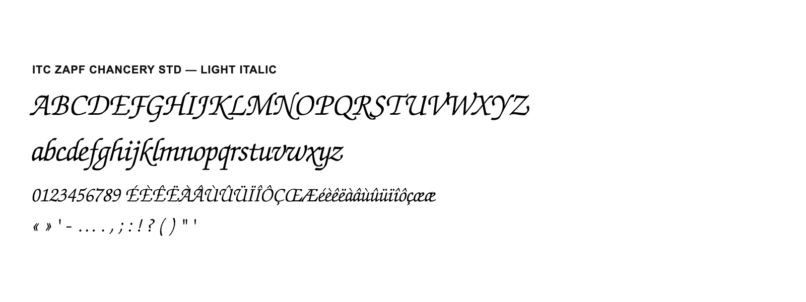 Spécimen de ITC Zapf Chancery Std Light Italic