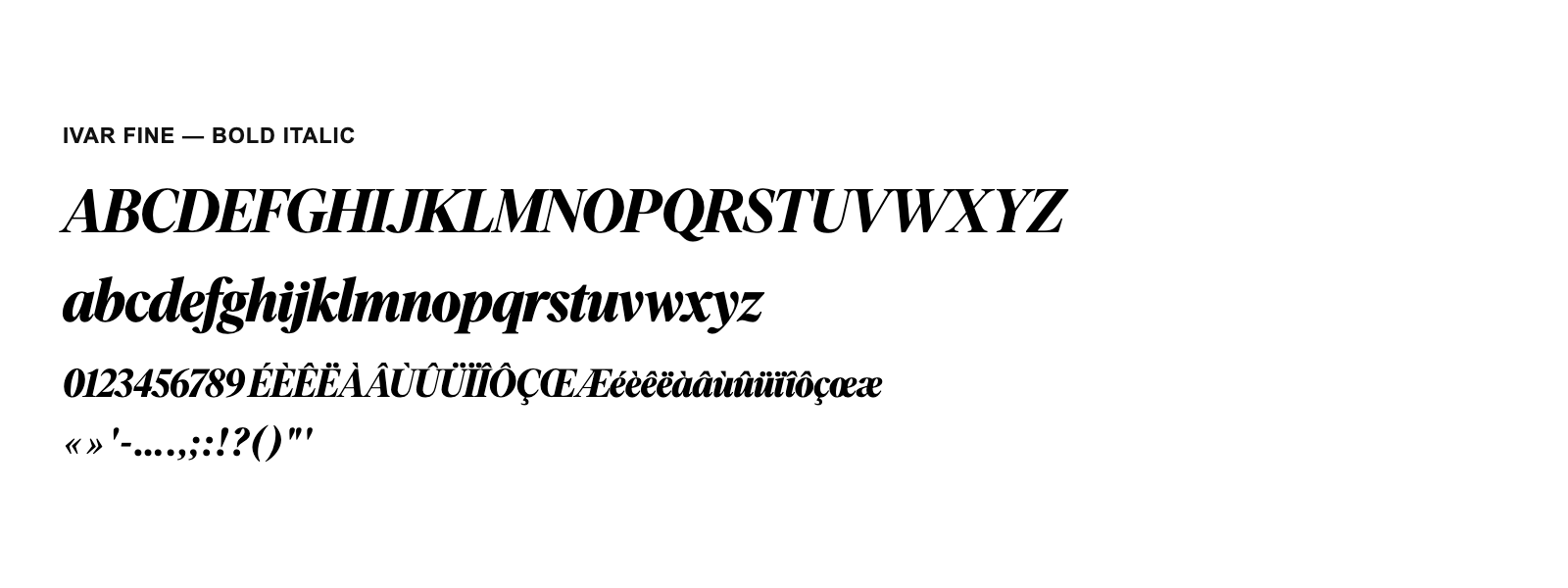 Spécimen de Ivar Fine Bold Italic