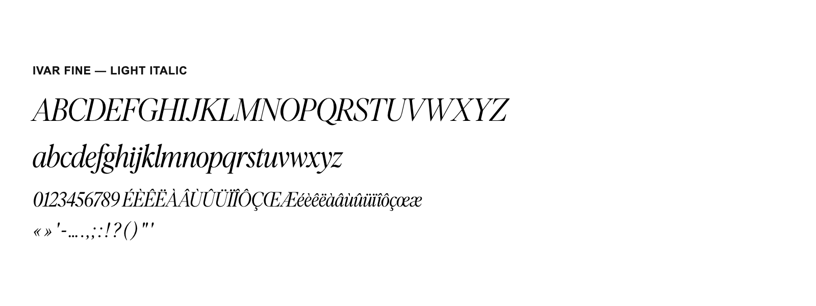 Spécimen de Ivar Fine Light Italic