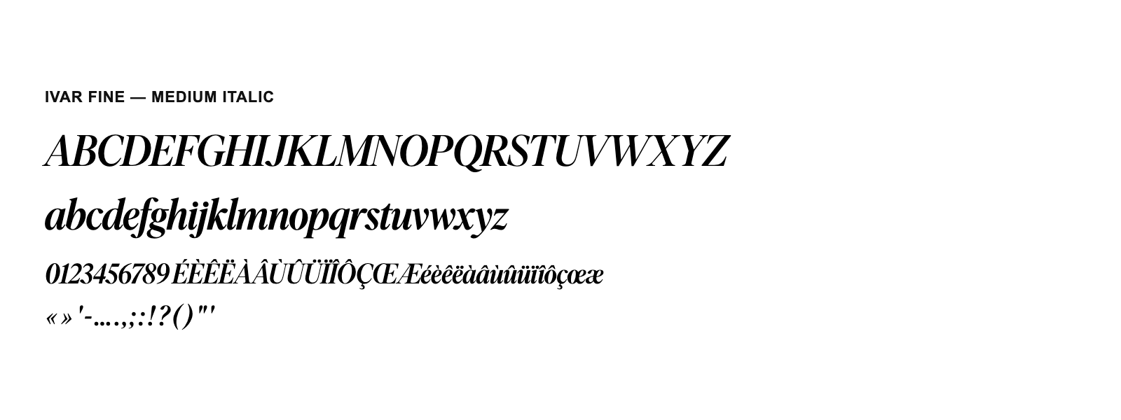 Spécimen de Ivar Fine Medium Italic