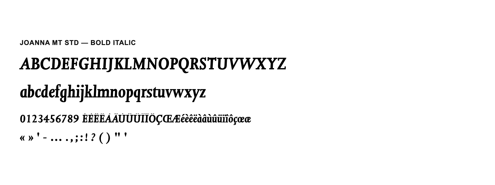 Spécimen de Joanna MT Std Bold Italic