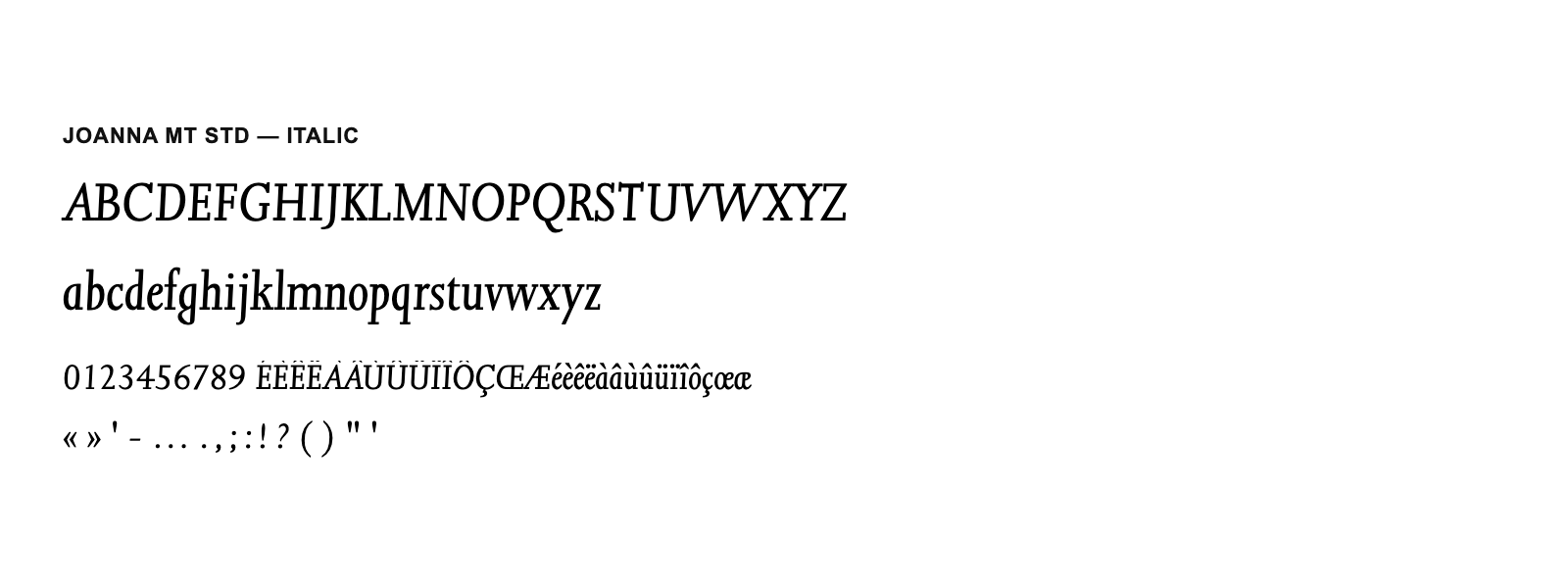 Spécimen de Joanna MT Std Italic