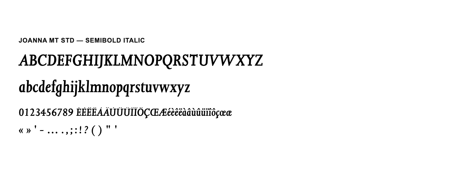 Spécimen de Joanna MT Std Semibold Italic