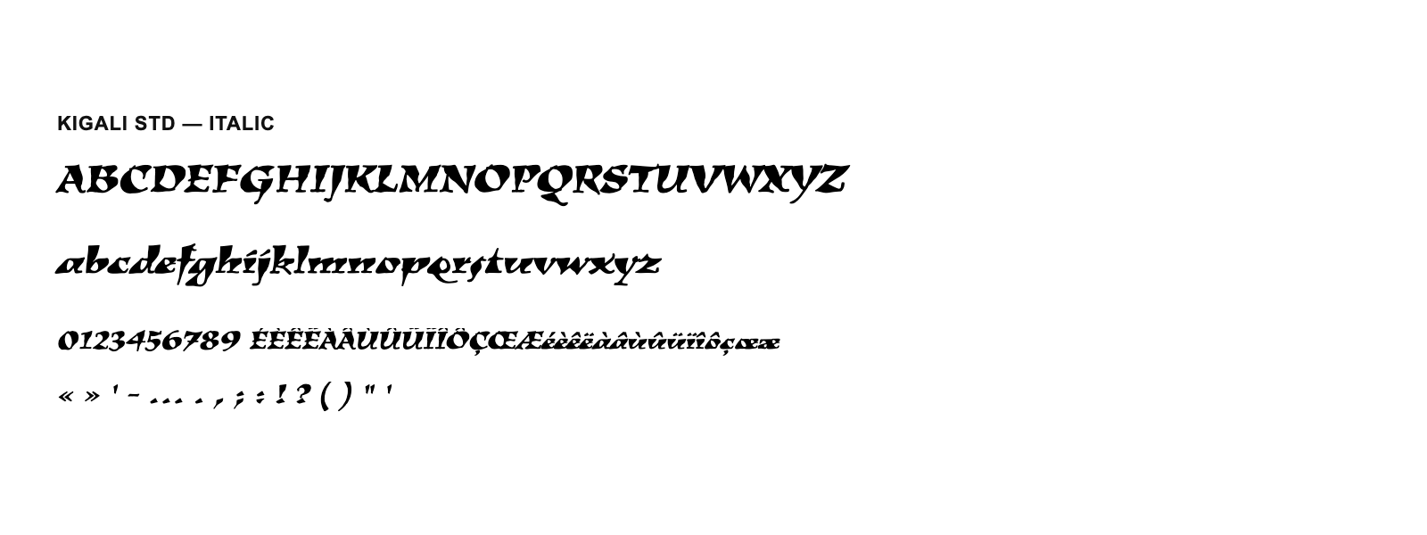 Spécimen de Kigali Std Italic