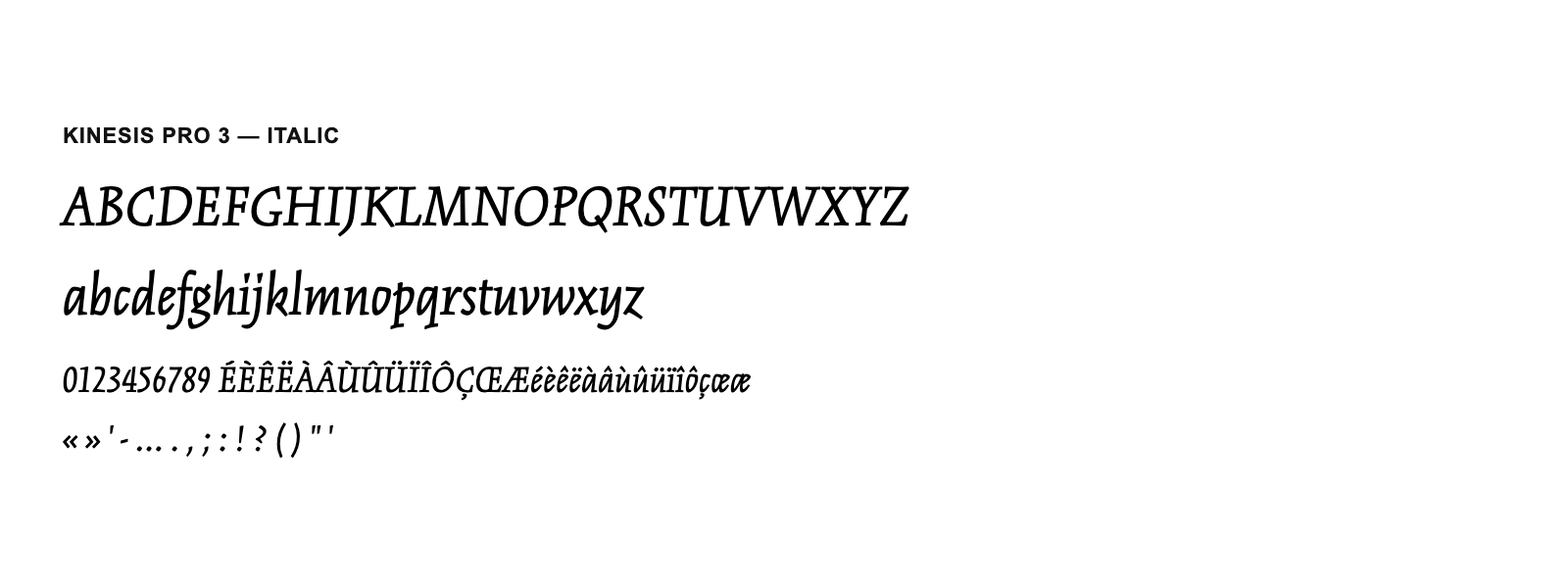 Spécimen de Kinesis Pro 3 Italic