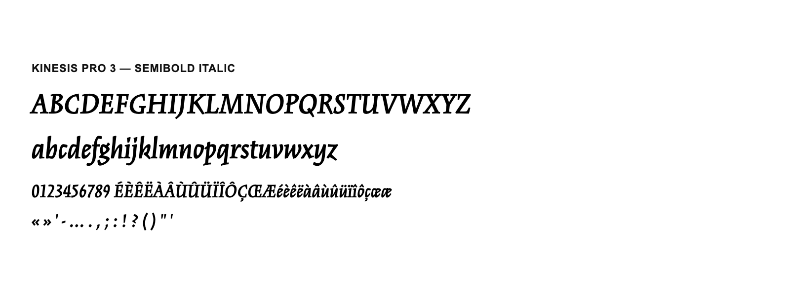 Spécimen de Kinesis Pro 3 Semibold Italic