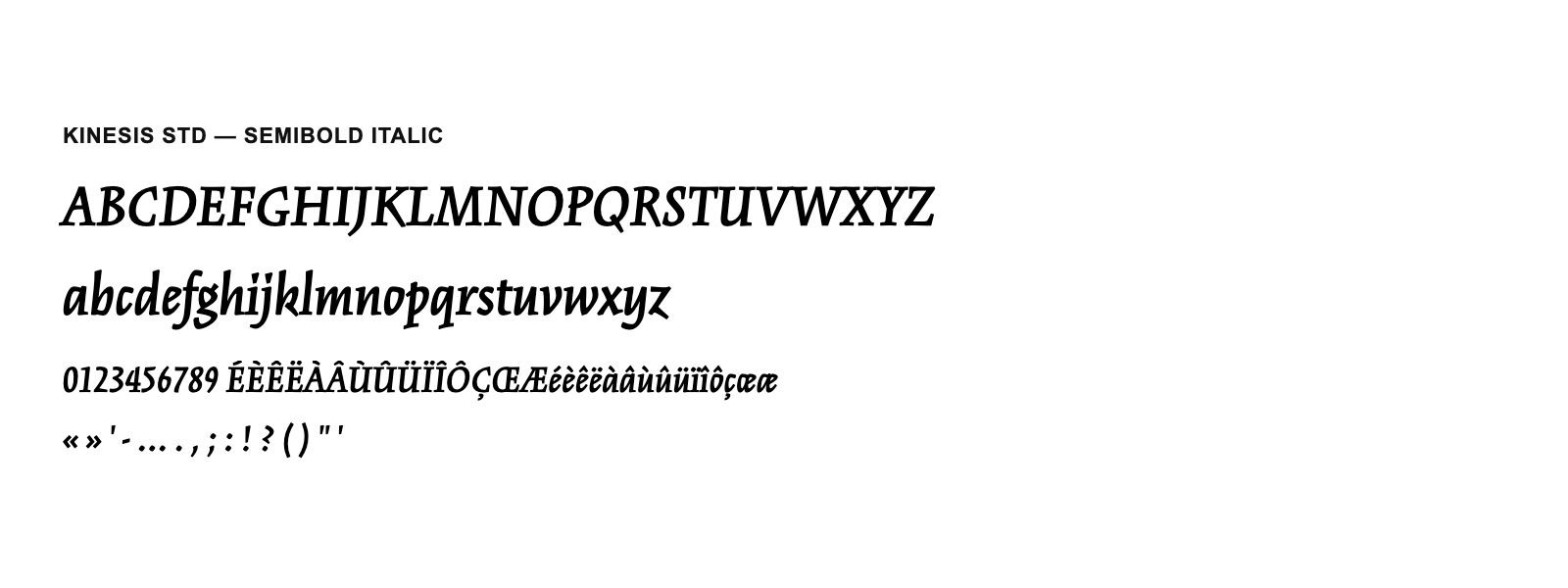 Spécimen de Kinesis Std Semibold Italic