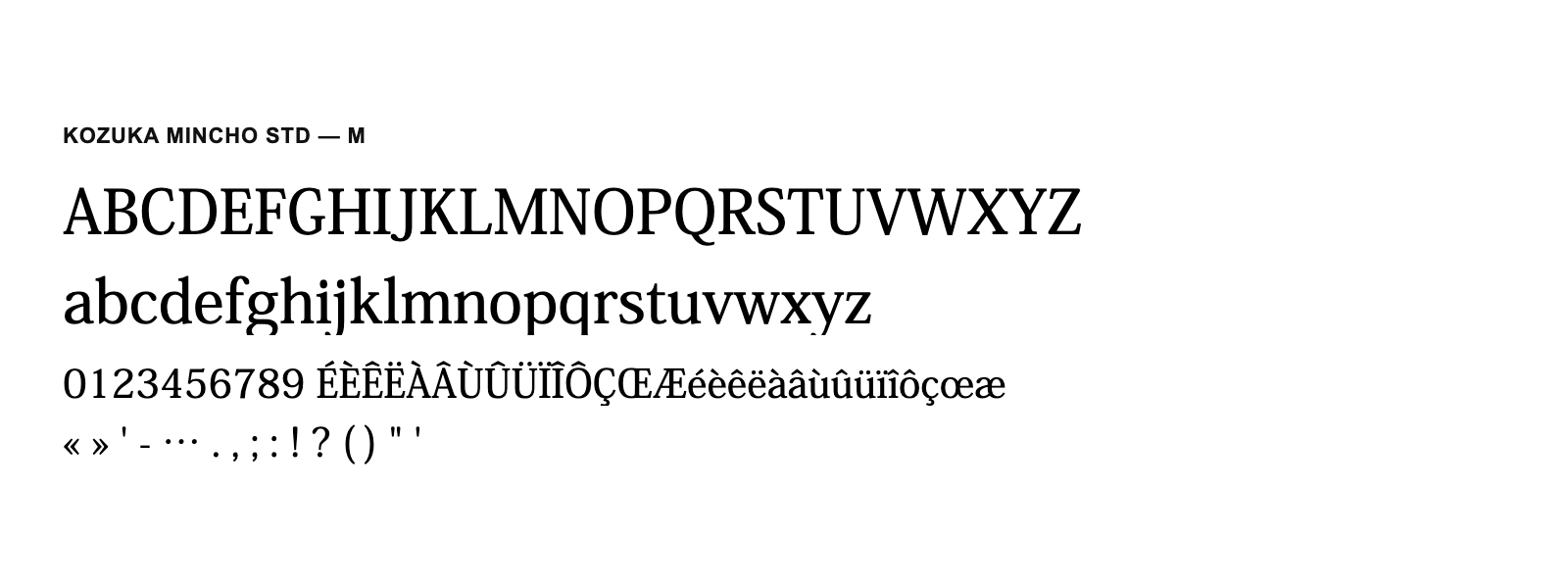 Spécimen de Kozuka Mincho Std M