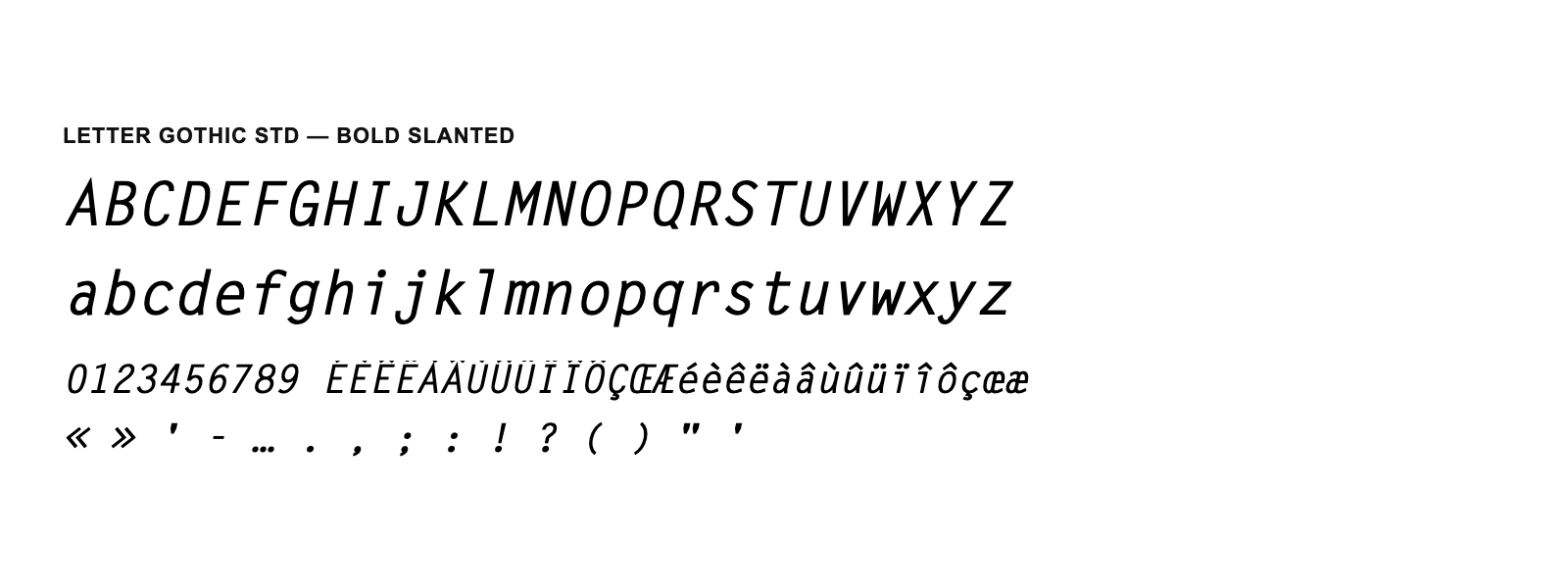 Spécimen de Letter Gothic Std Bold Slanted