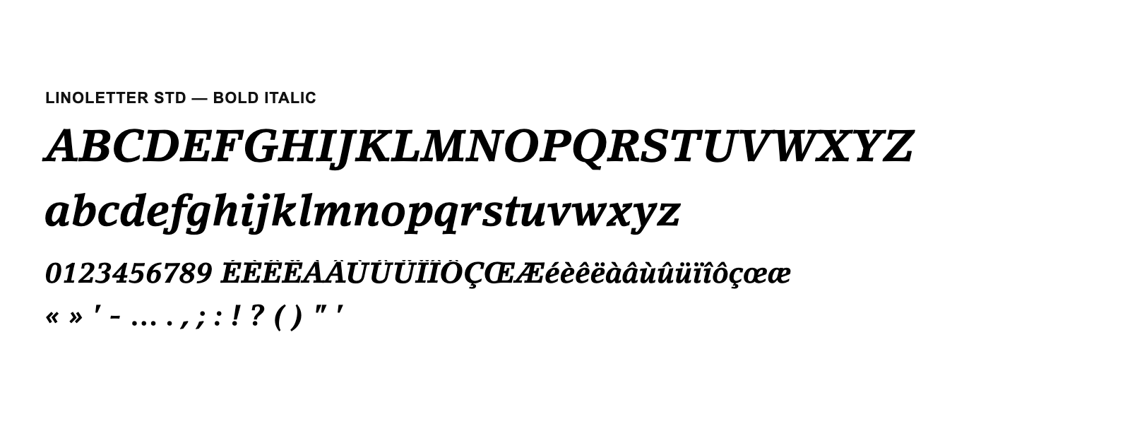 Spécimen de LinoLetter Std Bold Italic