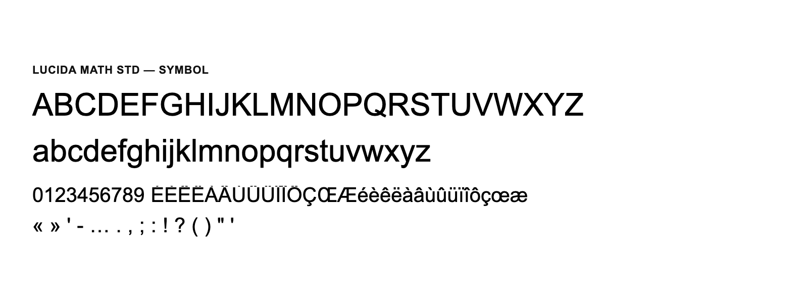 Spécimen de Lucida Math Std Symbol