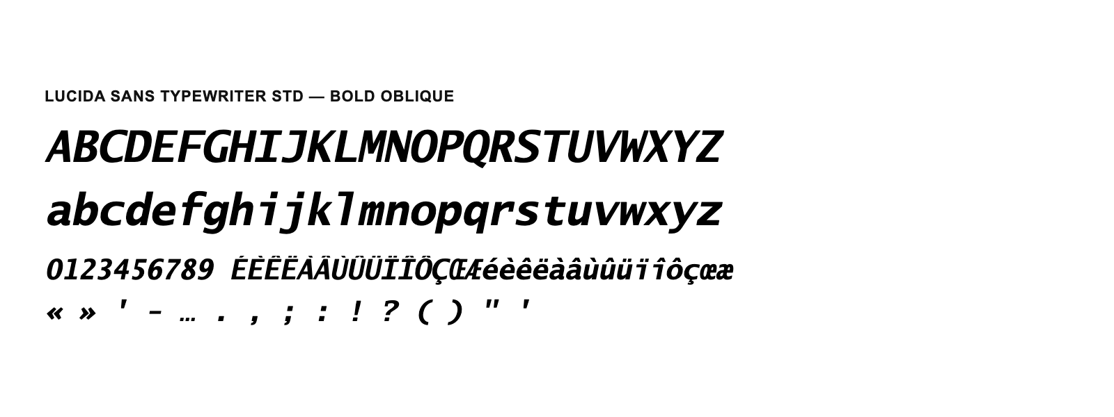 Spécimen de Lucida Sans Typewriter Std Bold Oblique