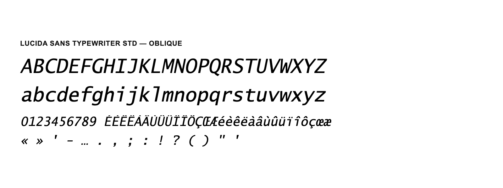 Spécimen de Lucida Sans Typewriter Std Oblique
