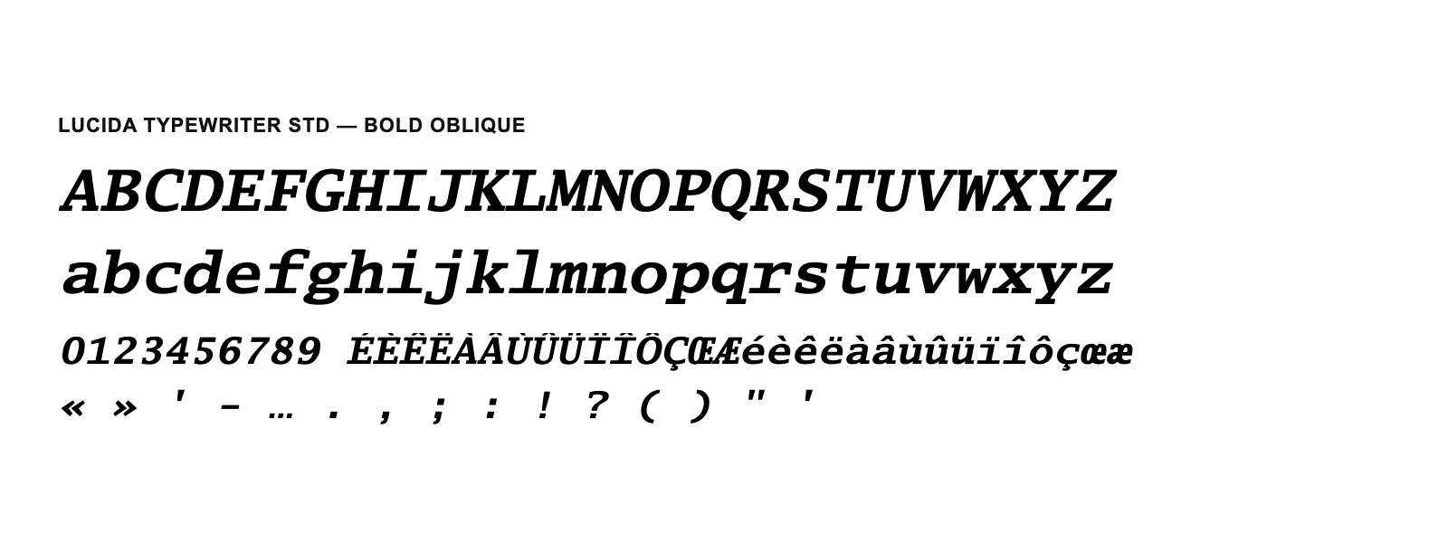 Spécimen de Lucida Typewriter Std Bold Oblique