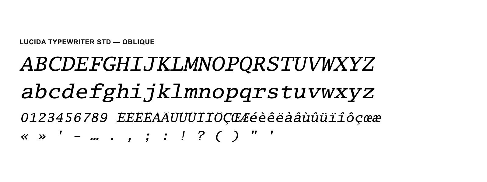 Spécimen de Lucida Typewriter Std Oblique