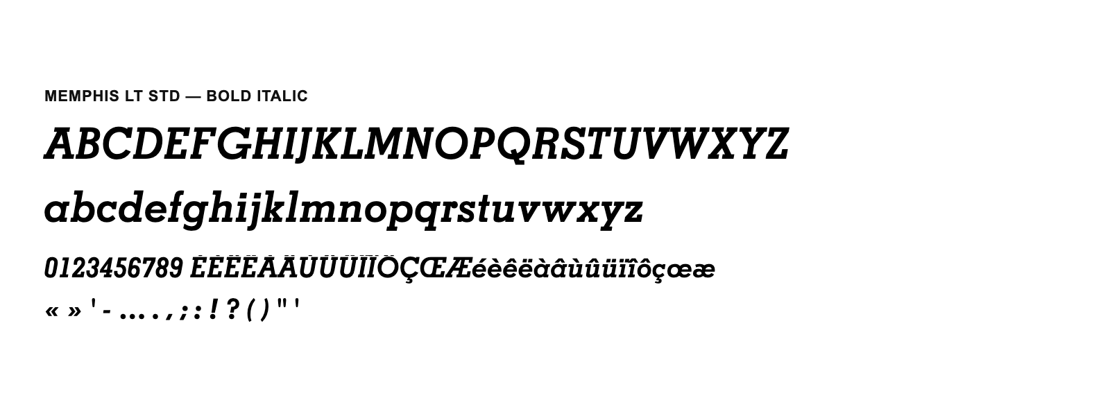 Spécimen de Memphis LT Std Bold Italic