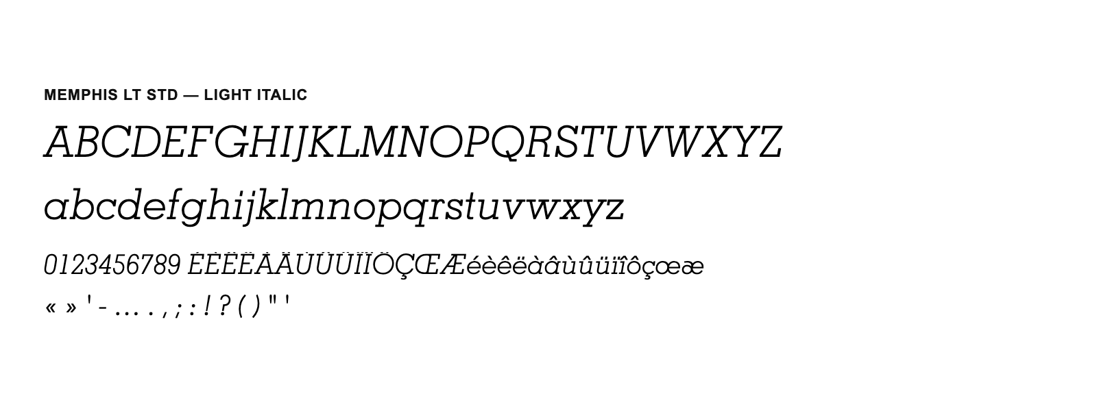 Spécimen de Memphis LT Std Light Italic