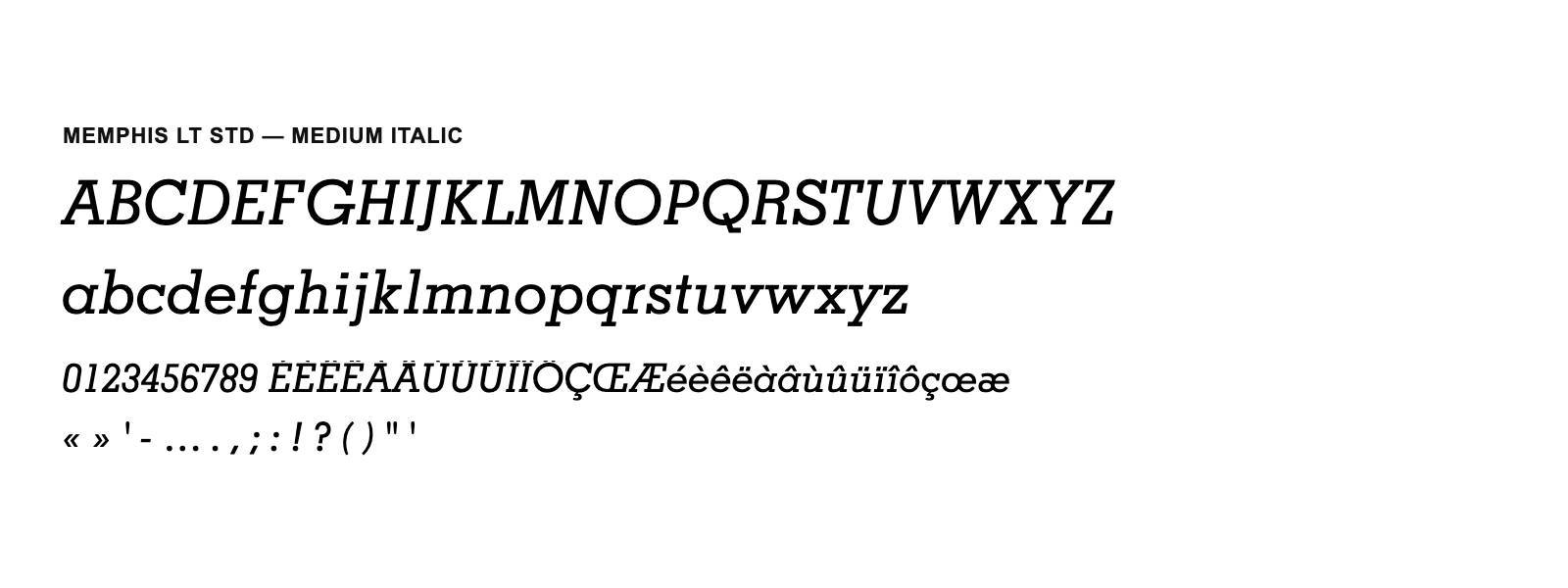Spécimen de Memphis LT Std Medium Italic