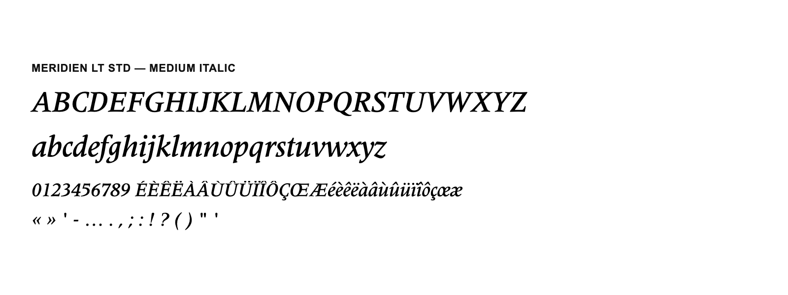 Spécimen de Meridien LT Std Medium Italic