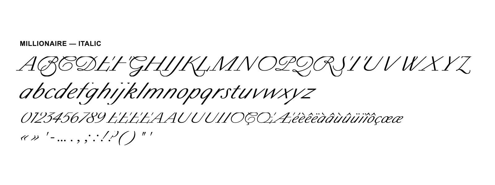 Spécimen de Millionaire Italic