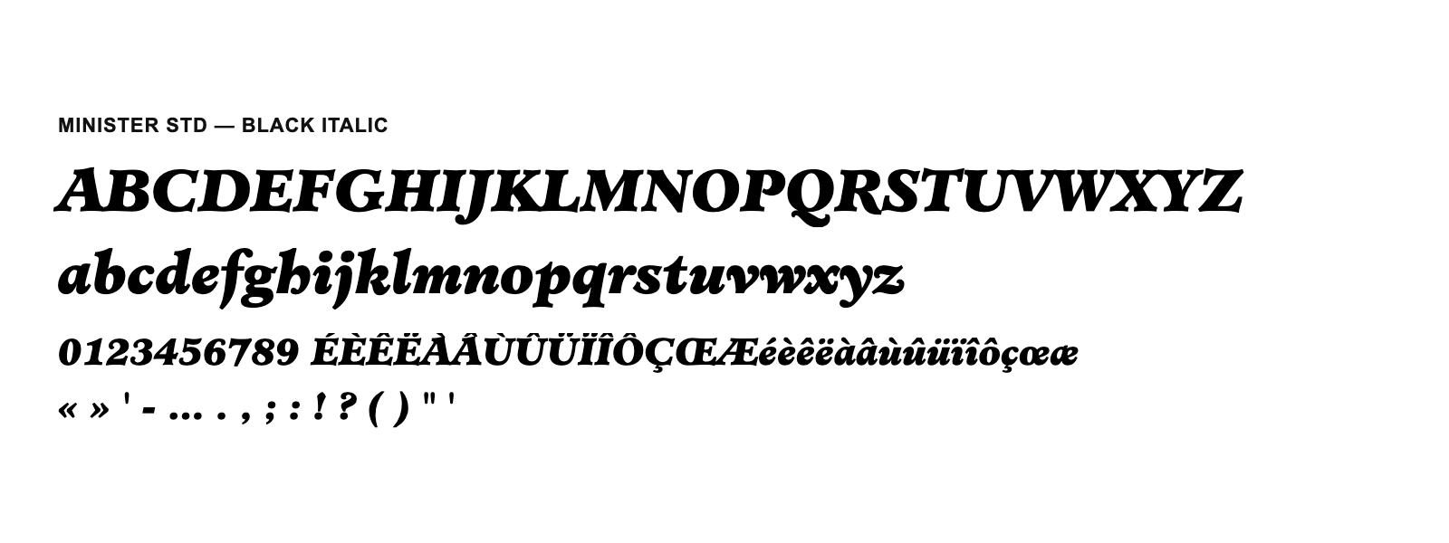 Spécimen de Minister Std Black Italic