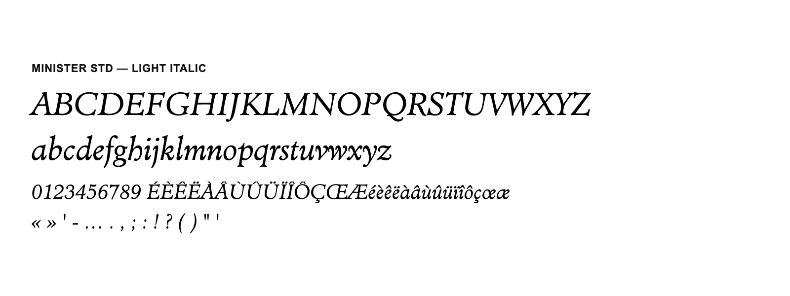Spécimen de Minister Std Light Italic