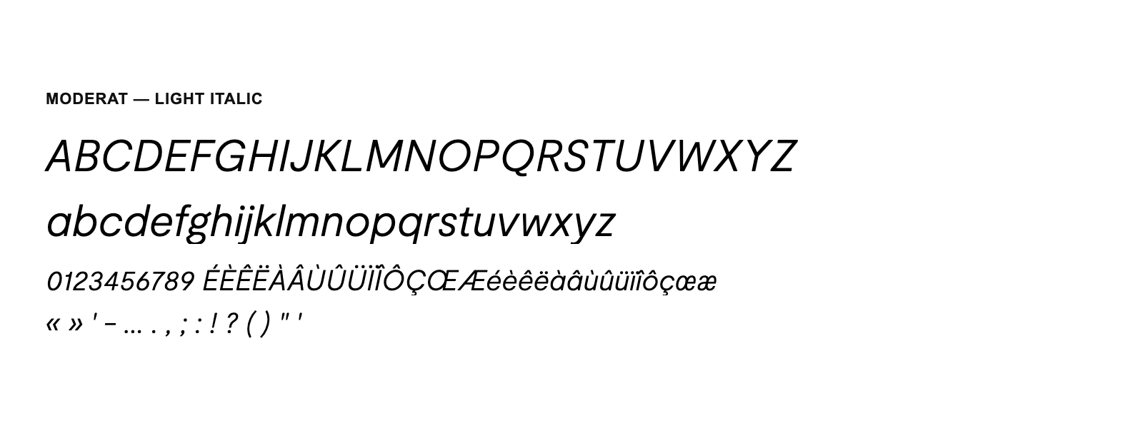Spécimen de Moderat Light Italic