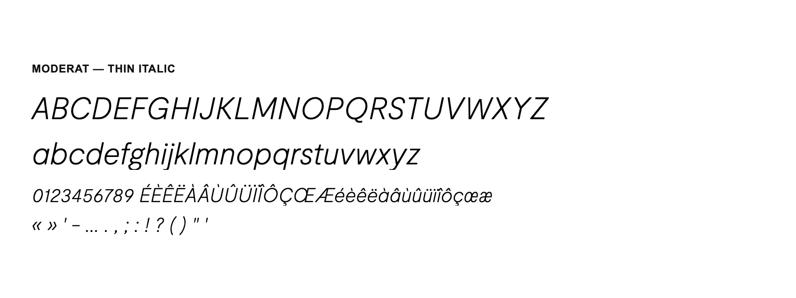 Spécimen de Moderat Thin Italic