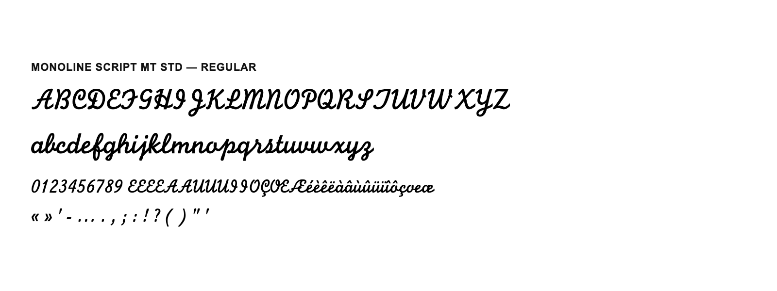 Spécimen de Monoline Script MT Std Regular