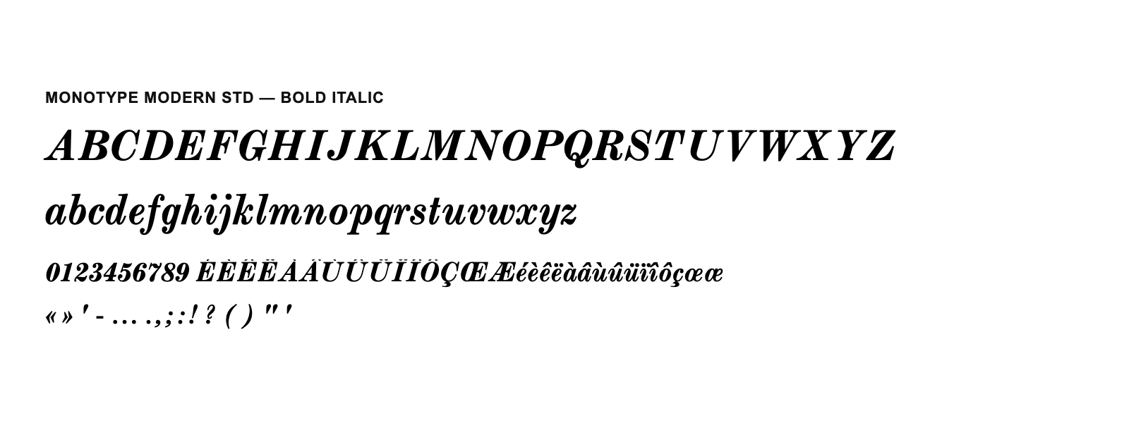 Spécimen de Monotype Modern Std Bold Italic